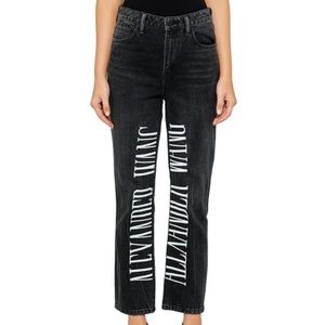 black alexander wang cult embroidered logo straight leg jeans in size 25